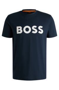 Cotton-jersey T-shirt with rubber-print logo, Dark Blue