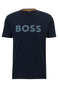 Cotton-jersey T-shirt with rubber-print logo, Dark Blue