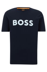 Cotton-jersey T-shirt with rubber-print logo, Dark Blue