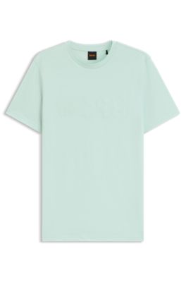 Cotton-jersey T-shirt with large logo print, Turquoise