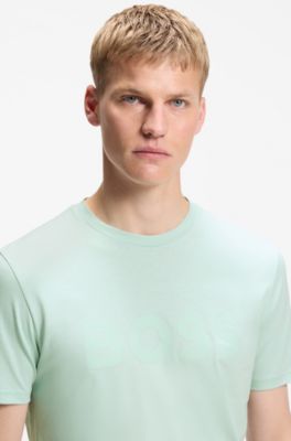 Cotton-jersey T-shirt with large logo print, Turquoise