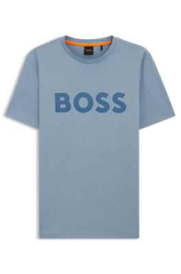 Cotton-jersey T-shirt with large logo print, Light Blue