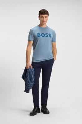 Cotton-jersey T-shirt with large logo print, Light Blue