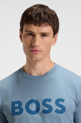 Cotton-jersey T-shirt with large logo print, Light Blue