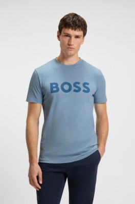 T-shirt en jersey de coton avec grand logo imprim&eacute;, bleu clair