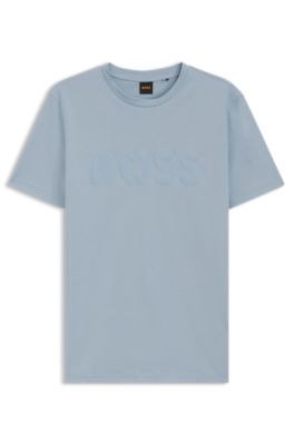 Camiseta de punto de algod&oacute;n con un gran logo estampado, Celeste