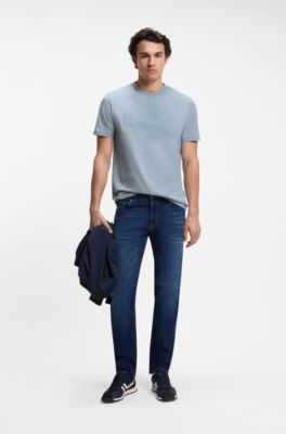 Cotton-jersey T-shirt with large logo print, Light Blue