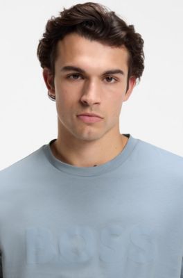 Cotton-jersey T-shirt with large logo print, Light Blue