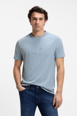 Cotton-jersey T-shirt with large logo print, Light Blue
