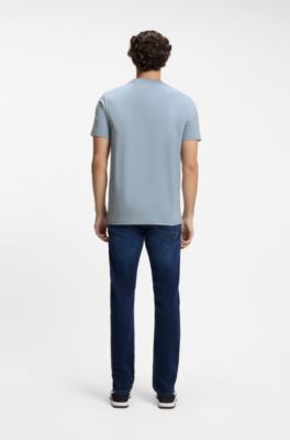 Cotton-jersey T-shirt with large logo print, Light Blue