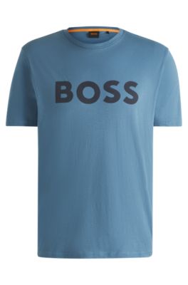 Cotton-jersey T-shirt with large logo print, Light Blue