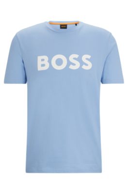 Hugo Boss Cotton-jersey T-shirt With Rubber-print Logo In Light Blue