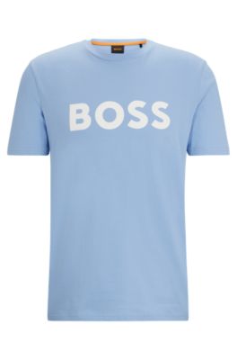 Cotton-jersey T-shirt with large logo print, Light Blue