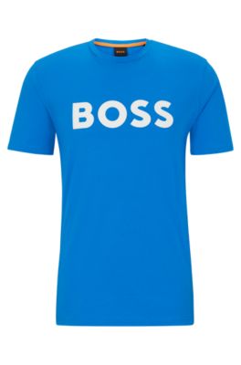 Hugo Boss Cotton-jersey T-shirt With Rubber-print Logo In Light Blue