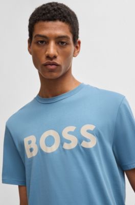 Cotton-jersey T-shirt with large logo print, Light Blue