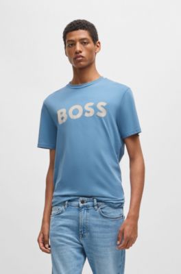 Cotton-jersey T-shirt with large logo print, Light Blue