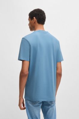 Cotton-jersey T-shirt with large logo print, Light Blue