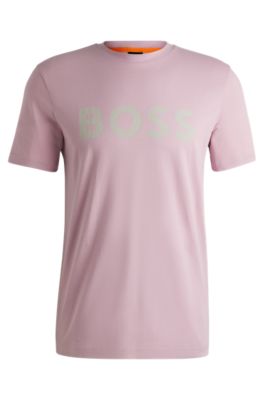Cotton-jersey T-shirt with large logo print, light pink