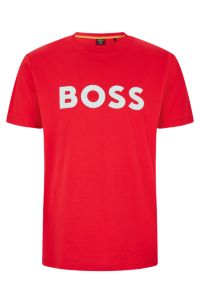 Cotton-jersey T-shirt with rubber-print logo, Red
