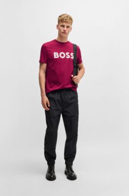 Cotton-jersey T-shirt with large logo print, Light Red