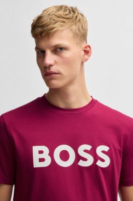 Cotton-jersey T-shirt with large logo print, Light Red