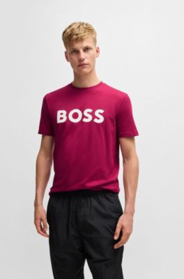 Cotton-jersey T-shirt with large logo print, Light Red