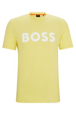 Hugo Boss Cotton-jersey T-shirt With Rubber-print Logo In Yellow
