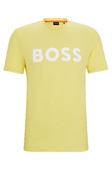 Cotton-jersey T-shirt with rubber-print logo, Yellow