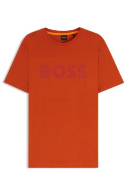 Camiseta de punto de algod&oacute;n con un gran logo estampado, Naranja