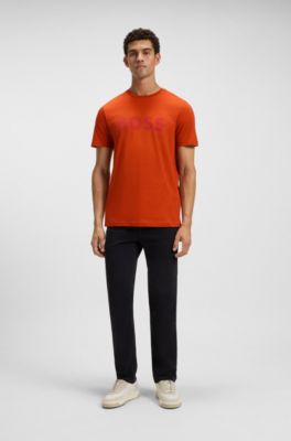 Cotton-jersey T-shirt with large logo print, Orange