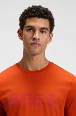 Camiseta de punto de algod&oacute;n con un gran logo estampado, Naranja