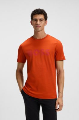 Camiseta de punto de algod&oacute;n con un gran logo estampado, Naranja