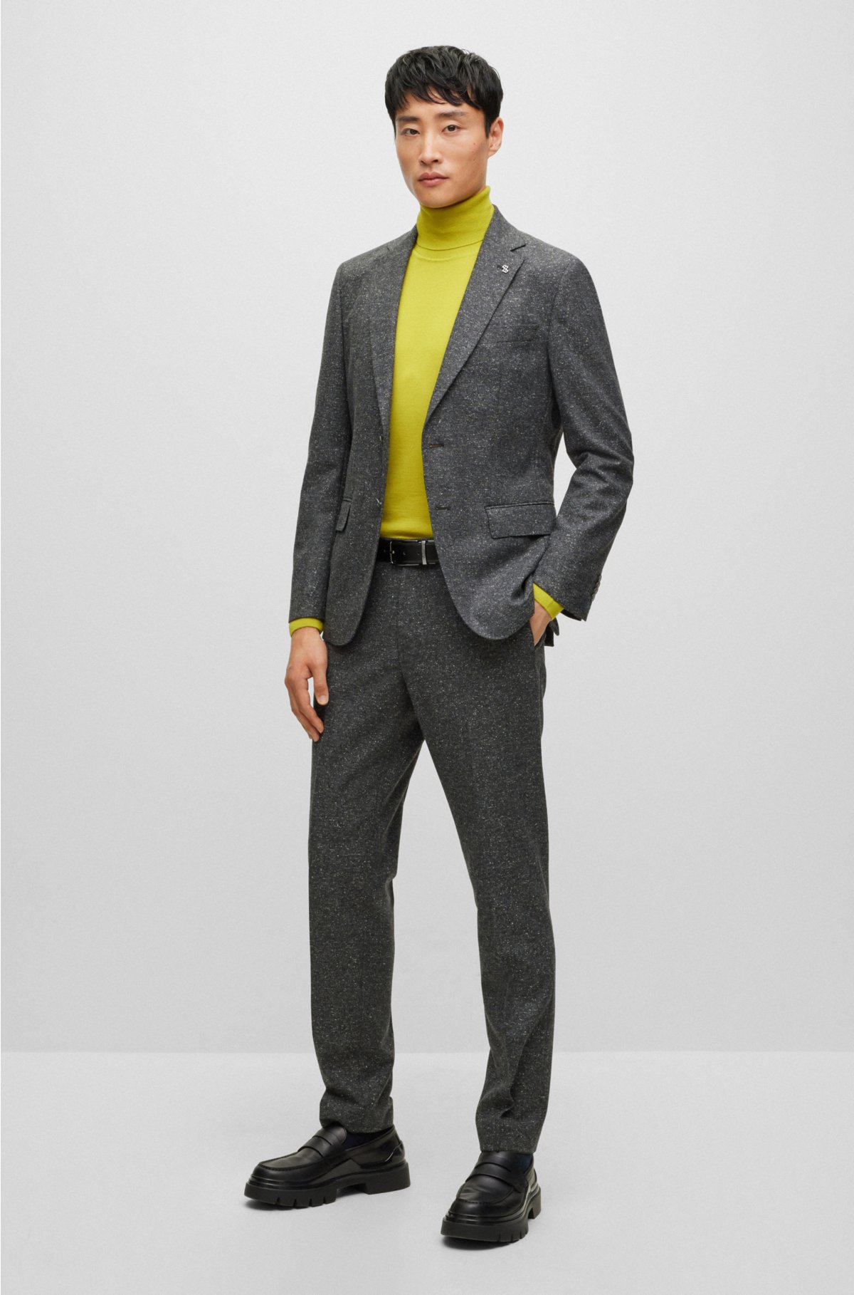 Micro-pattern trousers in a wool blend with silk, Light Grey