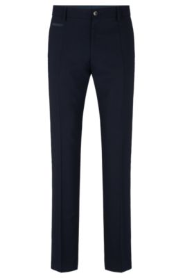 BOSS - Micro-patterned trousers in wool-blend canvas