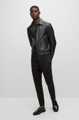 BOSS - Nappa-leather bomber jacket wing collar