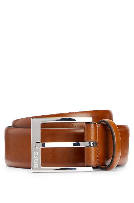Italian-made belt with branded buckle, Brown