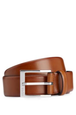 Branded-buckle belt made in Italy, Brown