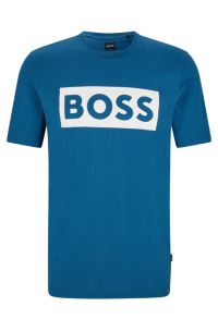 Cotton-jersey regular-fit T-shirt with logo print, Blue