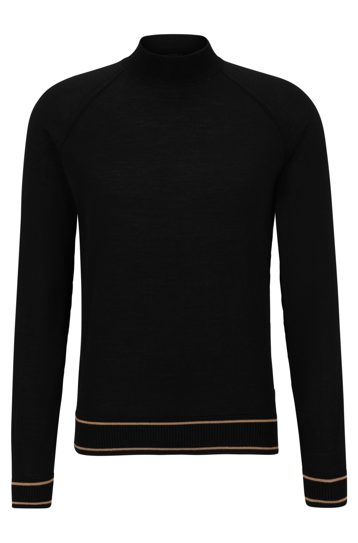 Fine-knit wool-blend sweater with striped hem, Black