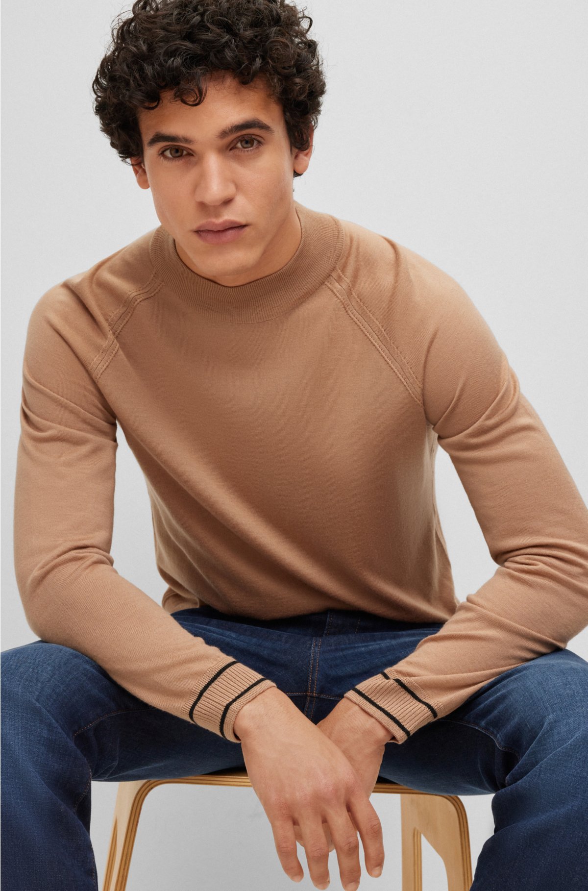 Relaxed Fit Rib-knit Sweater - Beige/striped - Men