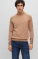 Fine-knit wool-blend sweater with striped hem, Beige