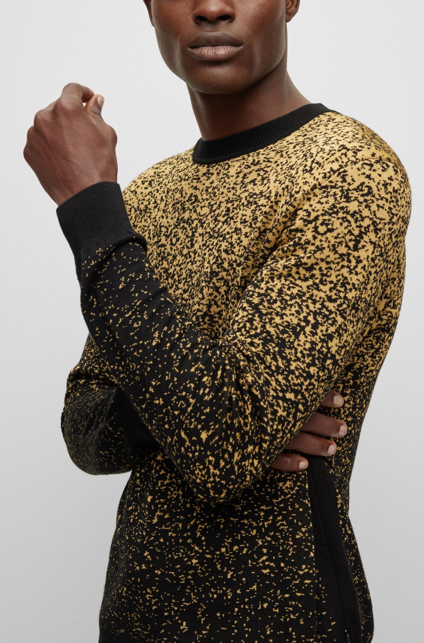 BOSS - Regular-fit sweater with black-and-gold degradé pattern