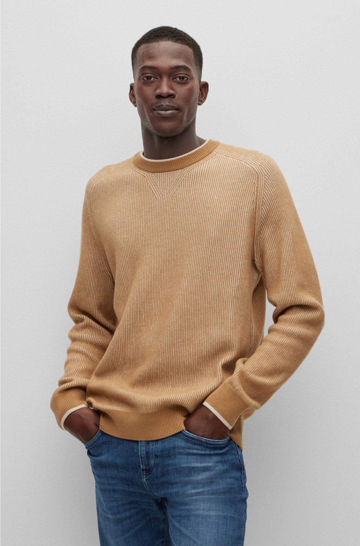 BOSS - Mixed-structure sweater in cotton, cashmere and wool