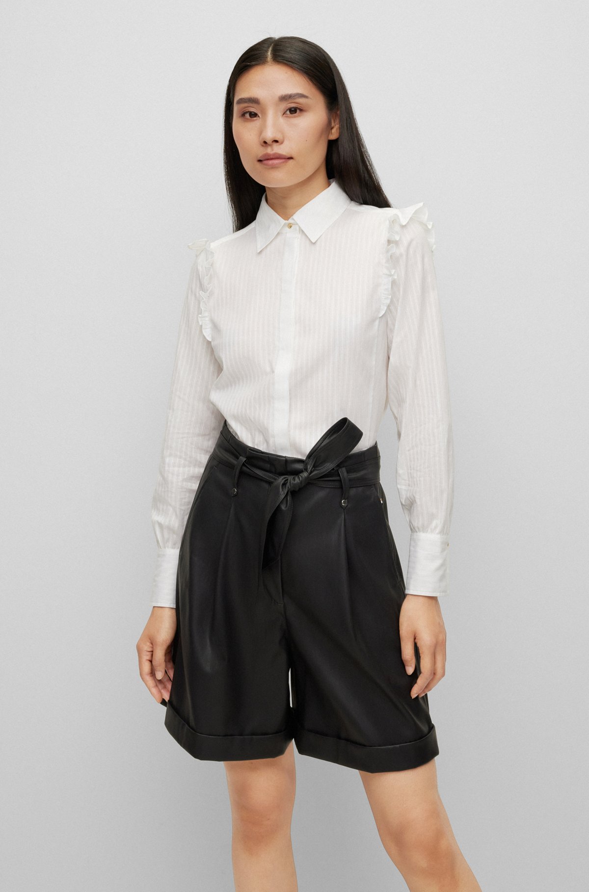 Løb brud Dem BOSS - Regular-fit blouse in striped cotton with frill trim