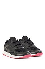 Mixed-material trainers with bonded-leather trims, Black