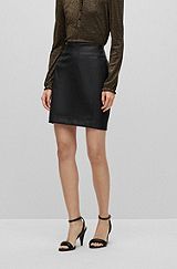 Faux-leather regular-fit mini skirt with paneling, Black