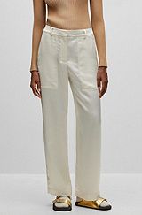 Relaxed-fit trousers in heavyweight satin, White