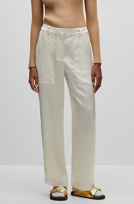 Relaxed-fit trousers in heavyweight satin, White