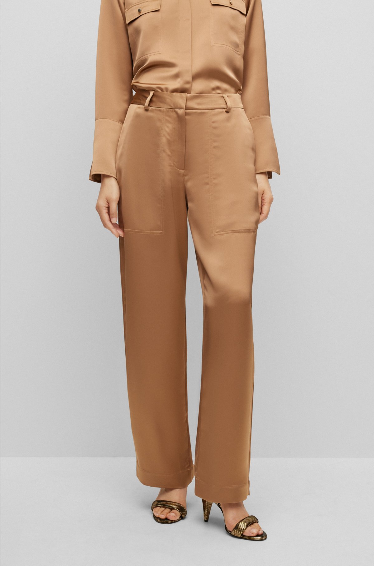 BOSS - Relaxed-fit trousers in heavyweight satin