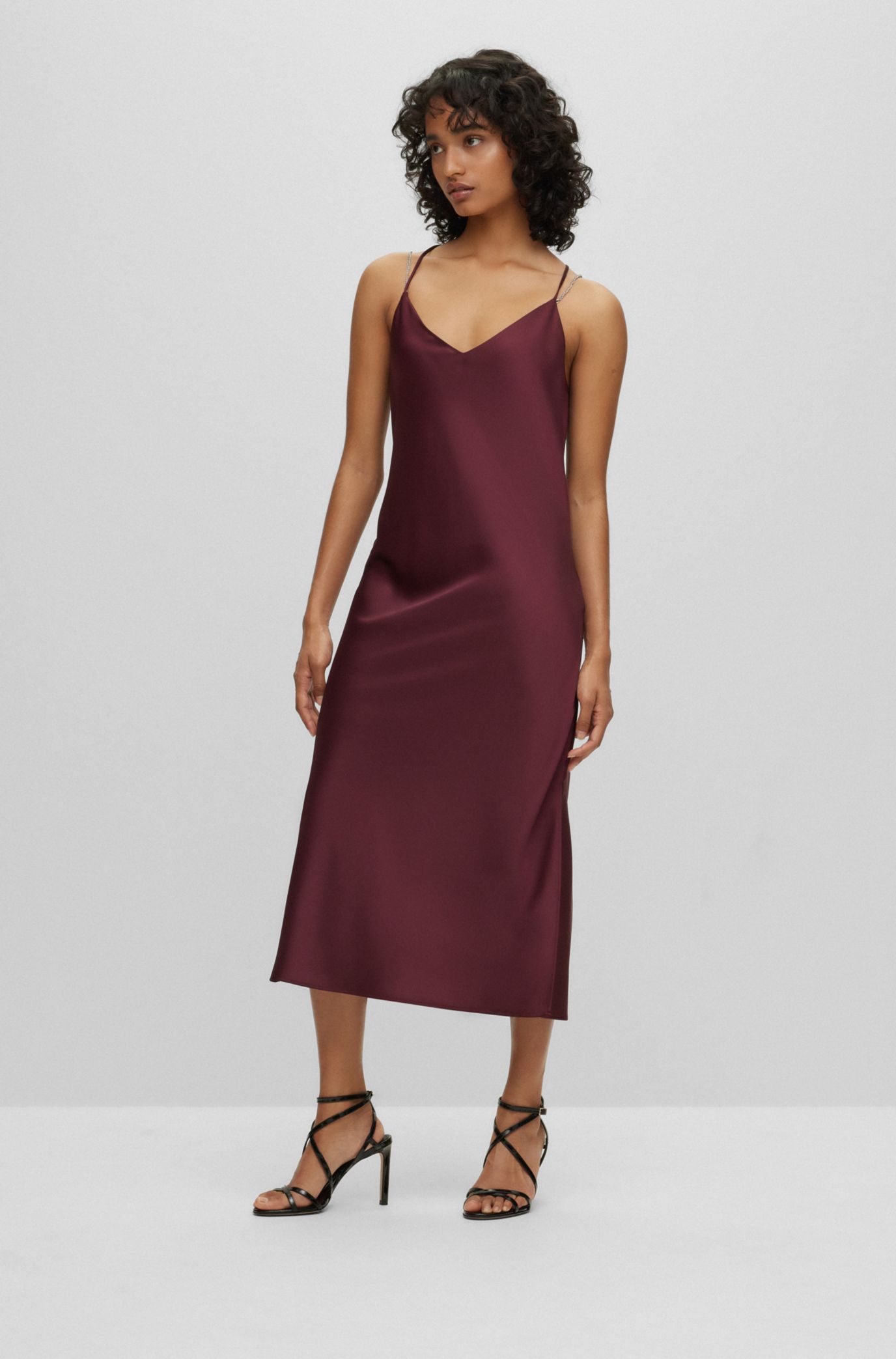 BOSS Satin midi slip dress with chain strap detailing